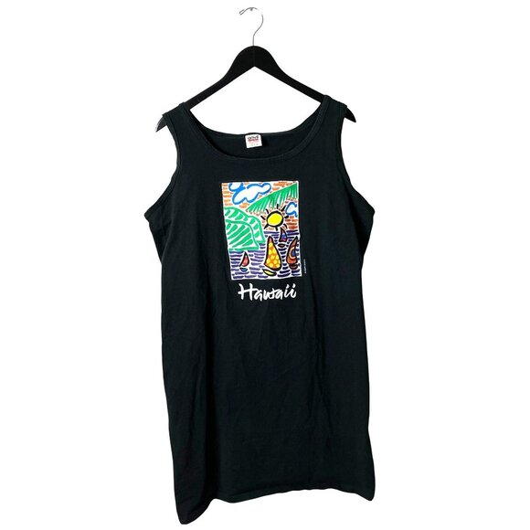 Vintage 90s Vintage Hawaii Tank Top One Size Fits All Black Os Tropical Sailboat - Picture 1 of 12